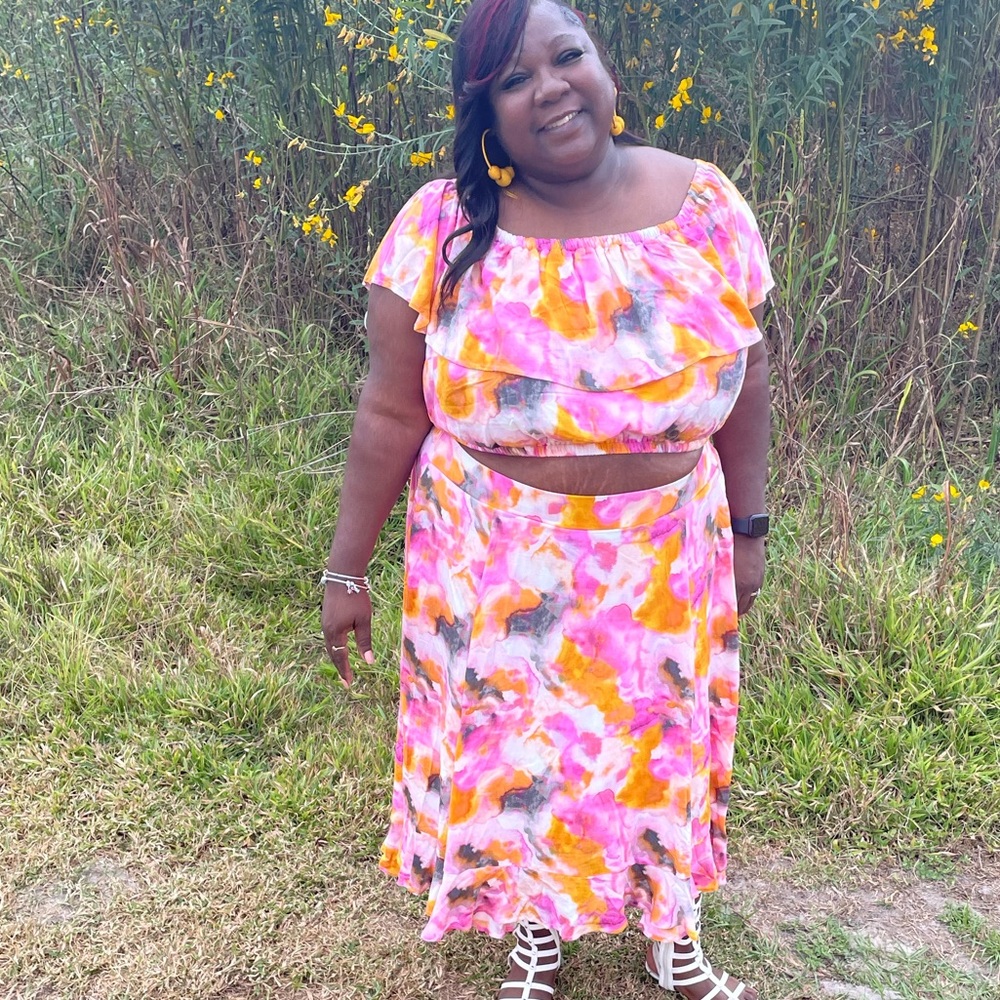 Multi Watercolor Tie-Dye Off Shoulder Skirt Set - Picture 12 of 13